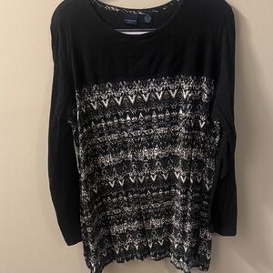 Westbound Black and White Geometric Long Sleeve Top
